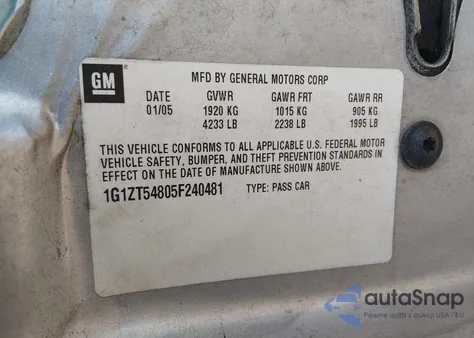 2005 Chevrolet Malibu Ls z USA, uszkodzony, nr VIN 1G1ZT54805F240481